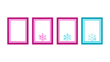 Four decorative frames with snowflakes in pink and blue colors on a white background art design