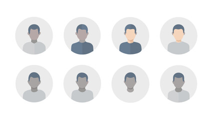 Eight avatar icons arranged in two rows showing diverse faceless figures in circular profile images