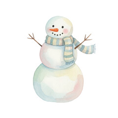 Watercolor Snowman with Striped Scarf