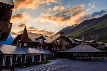 Sunset on the Many Glacier Hotel, Many Glacier, Glacier National Park, Montana