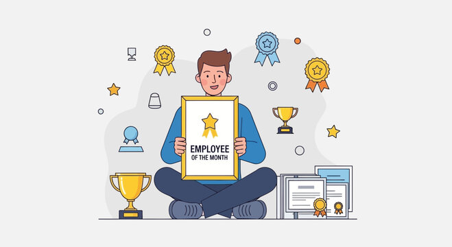 Employee Of The Month Concept Celebrated With Awards And Accolades Displayed Proudly