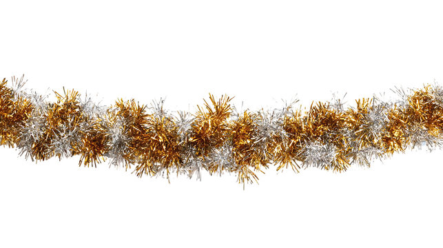 Gold and silver tinsel garland isolated on transparent background for decoration - Powered by Adobe