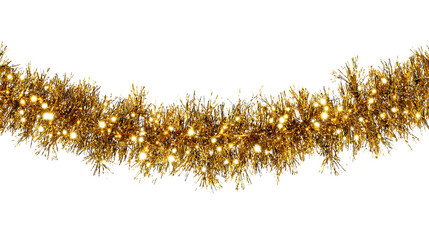 Gold tinsel garland isolated on transparent background for christmas decoration