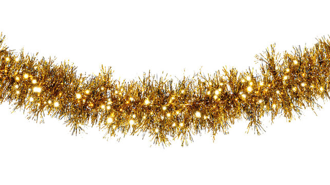 Gold tinsel garland isolated on transparent background for christmas decoration - Powered by Adobe