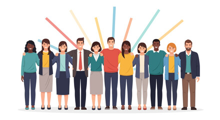Obraz premium Diverse group of people standing together with arms around each other forming a team