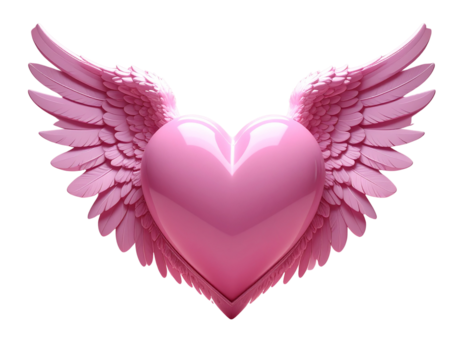 Angelic Heart Pink Heart with Wings, Halo, 3D Render, Love, Valentine's