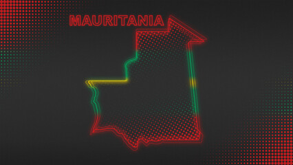 Neon Mauritania Map Outline Futuristic Glow with National Colors Illustration