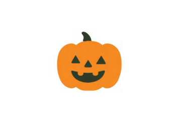 Classic Halloween jack-o-lantern pumpkin with carved triangular eyes and jagged smile vector illustration. Orange pumpkin with green stem for autumn holiday decorations and design. High resolution PNG