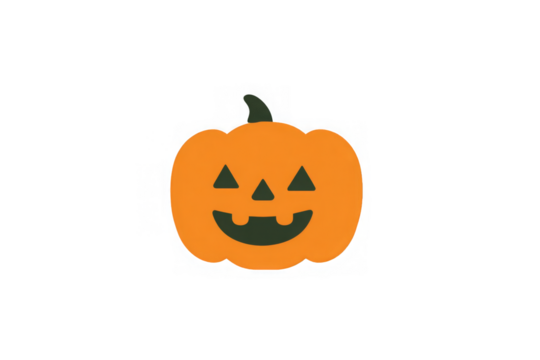 Classic Halloween jack-o-lantern pumpkin with carved triangular eyes and jagged smile vector illustration. Orange pumpkin with green stem for autumn holiday decorations and design. High resolution PNG