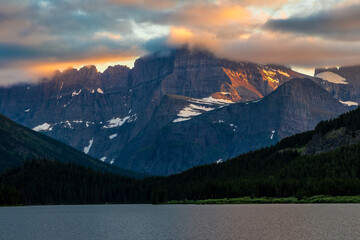 Sunset on the Mountains of Glacier above Swiftcurrent Lake, Many Glacier, Glacier National Park, Montana