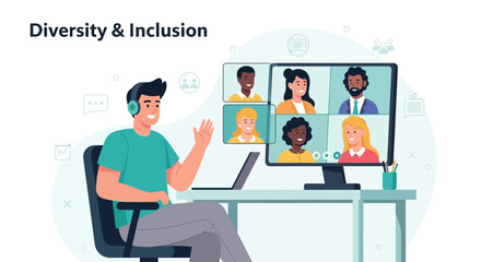 Naklejka premium Diversity and Inclusion in a Video Conference Depicting Multicultural Business Colleagues