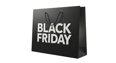 Black friday shopping bag with text isolated on transparent background
