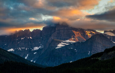Sunset on the Mountains of Glacier above Swiftcurrent Lake, Many Glacier, Glacier National Park, Montana