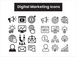 Digital Marketing and Social Media Vector  Icons.