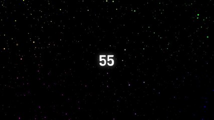 60 second countdown timer featuring zooming numbers over a colored starfield.