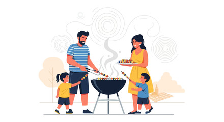 Fototapeta premium Family Enjoying a Summer Barbecue Together Celebrating a Wonderful Time in Nature