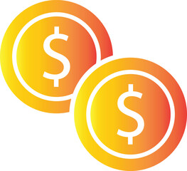 Cartoon-style golden coins with dollar signs.