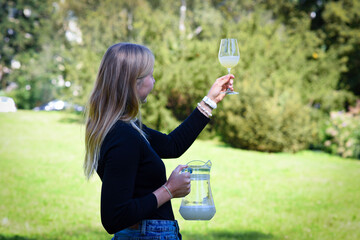 Traditional Czech low alcohol new young wine or "Neuer Wein", Czech Republic, Europe.