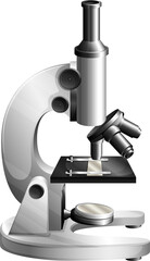Digital art of a modern scientific microscope.
