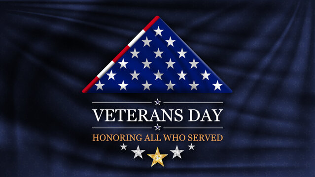 Veterans day banner background with folded flag of United States. Honoring all who served. November 11 Veterans day National holiday of the USA. Vector illustration.