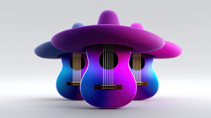 Colorful guitars with sombreros in a creative arrangement