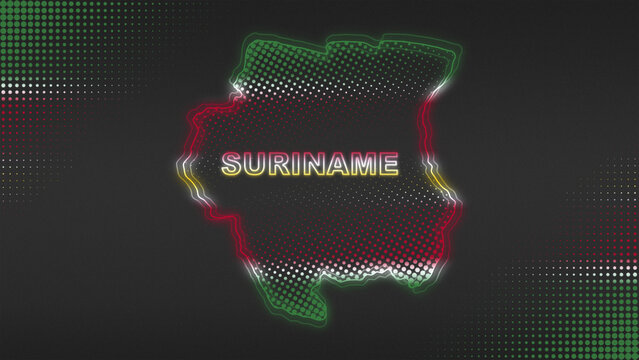 Neon Suriname Map Outline Futuristic Glow with National Colors Illustration