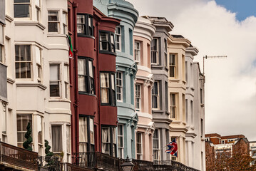 Edwardian residential town houses, colourful houses in Brighton. UK.
