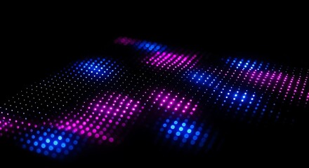 Abstract pattern of glowing blue and pink digital lights creating a futuristic and energetic bokeh effect against a dark background