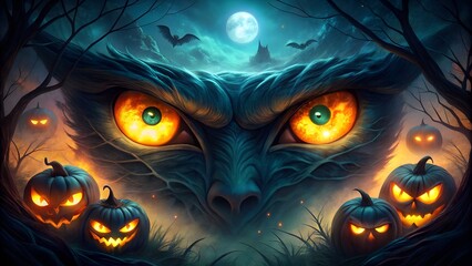 halloween background with pumpkin and bats