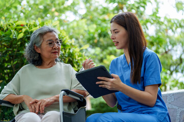 Caregiver provides assistance and support to senior, ensuring they receive necessary care and attention. This interaction highlights importance of compassion in caregiving