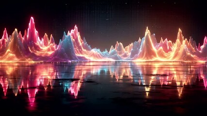 Abstract glowing mountain range reflecting on dark water surface - Powered by Adobe