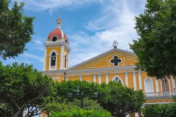 Granada, Nicaragua - September 28, 2025: Our Lady of the Assumption Cathedral in Granada, Nicaragua.