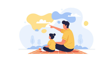 Father And Daughter Enjoying A Day Out Together At The Park Exploring The Skies