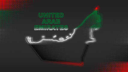 Neon United Arab Emirates Map Outline Futuristic Glow with National Colors Illustration