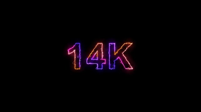 Glowing neon light 14K text animation. Social media milestone motion and subscribers celebration .14K followers or subscribers animation.