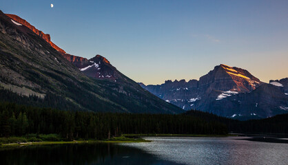 Moonrise over the Mountains of Glacier above Swiftcurrent Lake, Many Glacier, Glacier National Park, Montana