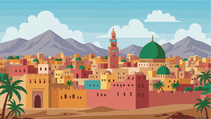 Traditional Moroccan Medina Set Against the Majestic Atlas Mountains