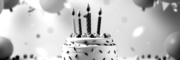 Birthday celebration featuring a cake with candles and decorations for a child's first year milestone