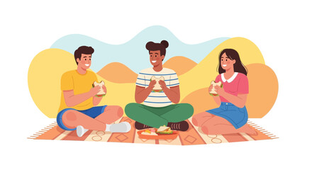 Friends Enjoying Delightful Picnic, Sharing Sandwiches During Sunny Afternoon Gathering