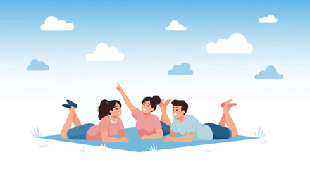 Friends Enjoying Sunny Day And Looking For Something In The Sky Together