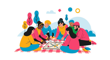 Friends Play Board Game Outdoors Representing Entertainment, Fun, and Group Recreation