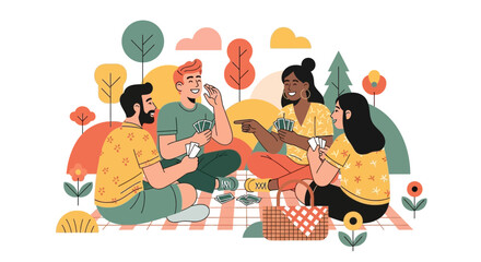 Friends Playing Cards Outdoors on a Sunny Day Spending Time Together