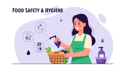 Fruit Washing Illustration Depicting Food Hygiene and Safety Best Practices Concept