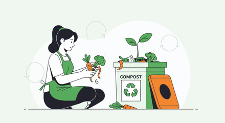 Gardener Composting Vegetables and Herbs for Eco-Friendly and Sustainable Practices