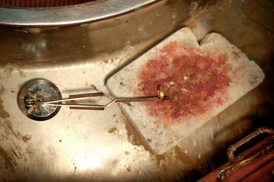 Jewelry making workshop with precious metal tools