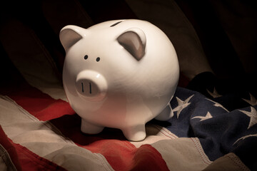 Piggy Bank on Flag – Close View
