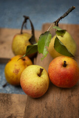 Natural background with ripe pears close-up, selective focus