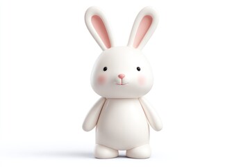 Obraz premium Cute and adorable fluffy white bunny character with pink ears and cheeks, isolated on a white background.