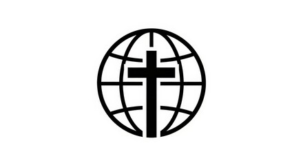 Obraz premium Globe and Cross Symbol on White Background A Symbol of Faith and Spirituality for Various Applications