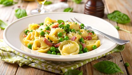 Creamy pasta dish with peas and ham